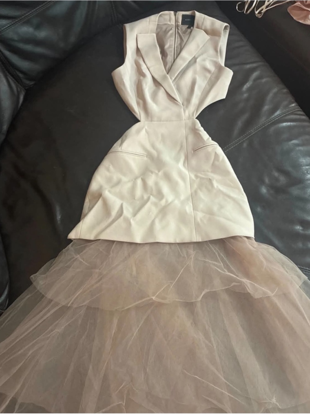 BCBGMaxAzria Blush Taupe Tulle Mermaid Gown